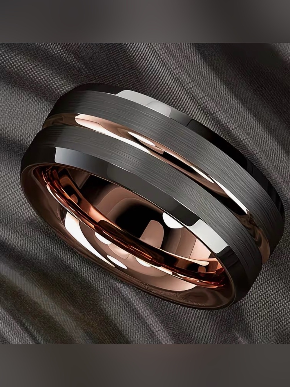 Stainless Steel Men’s Black and Gold  Wedding Ring Unisex